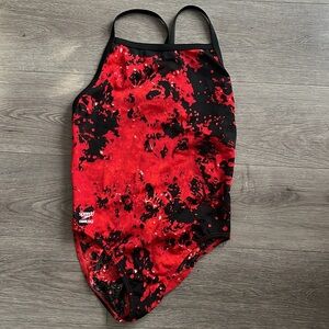 Speedo Red Black White Endurance Swimsuit Womens Large Used